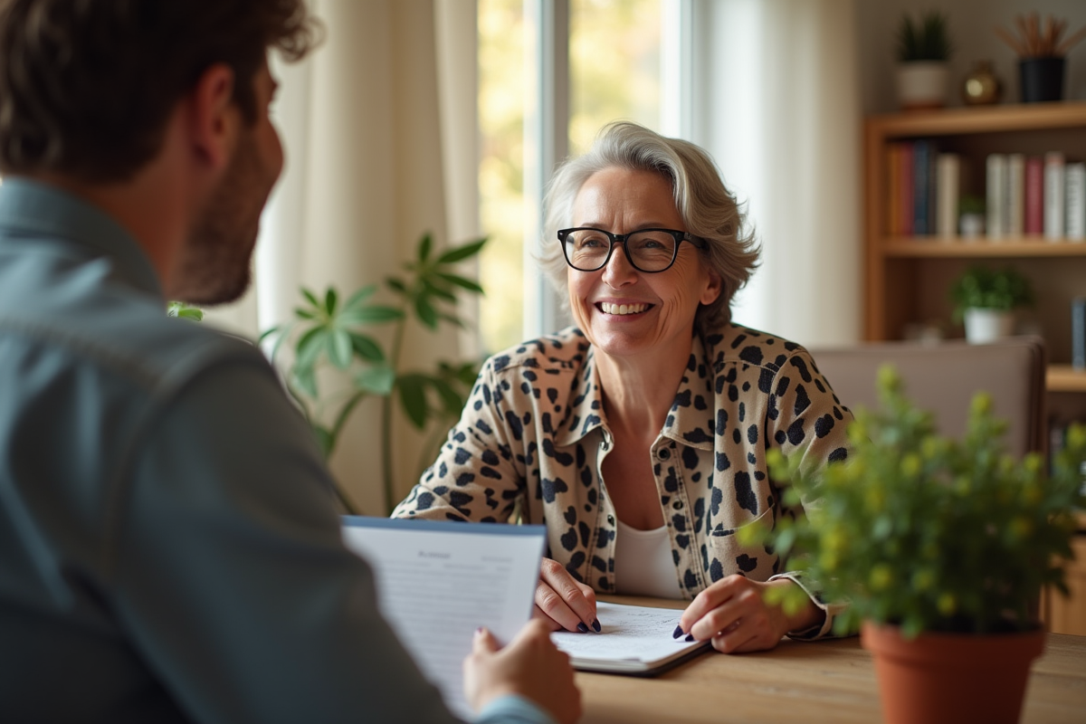 Femme rencontrant un conseiller financier dans un bureau chaleureux