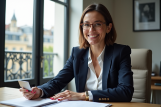 Femme élégante avec carte bancaire dans un appartement parisien