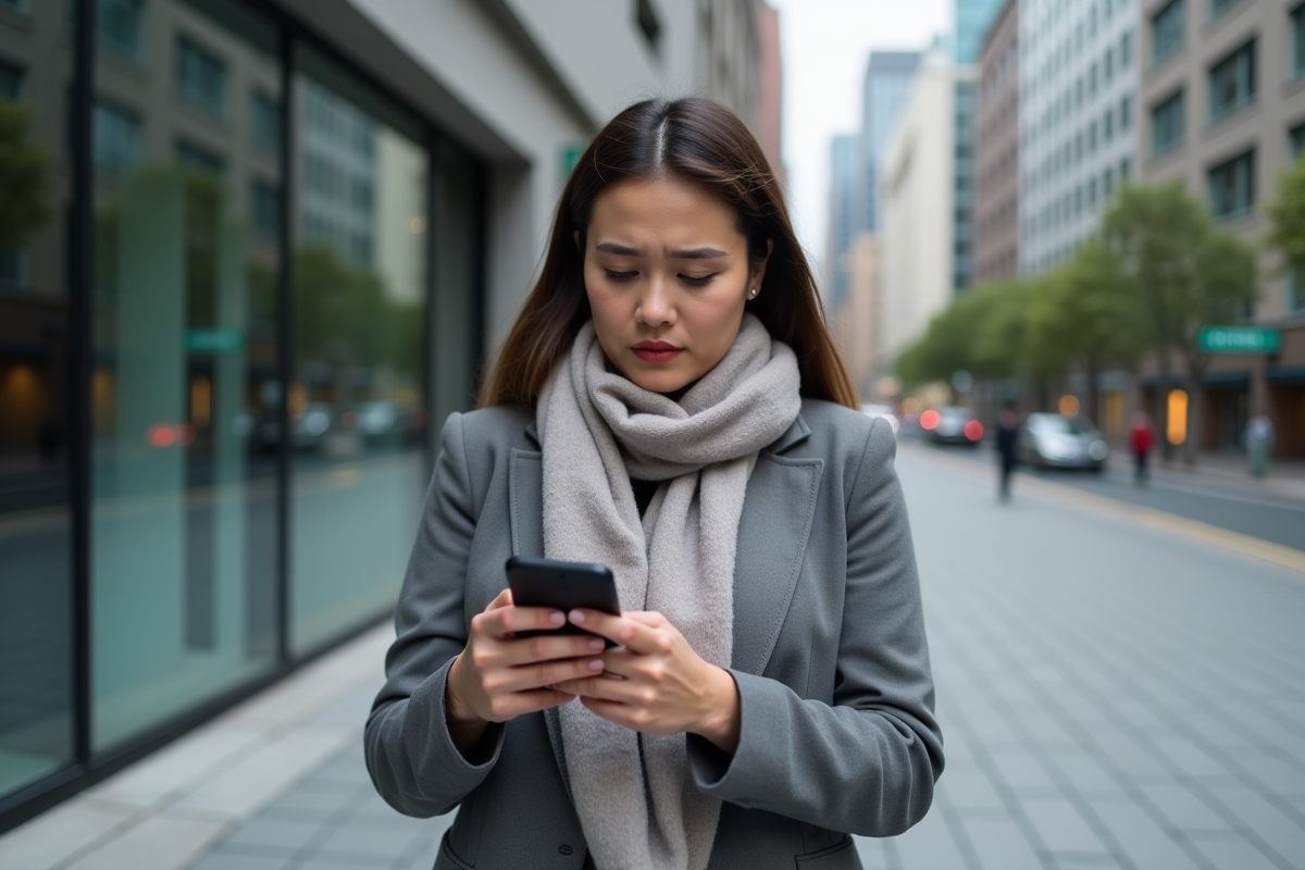 Femme regardant une application de trading sur smartphone