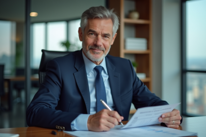 Homme d'affaires en costume dans un bureau moderne