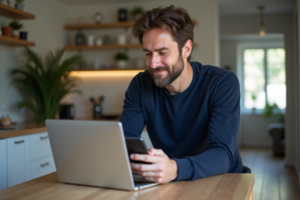Homme détendu travaillant sur son ordinateur à la maison