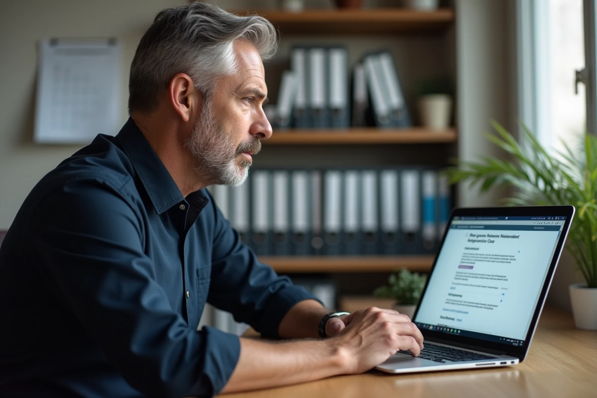 Homme consultant sa date de paiement d'allocation chômage sur un ordinateur portable
