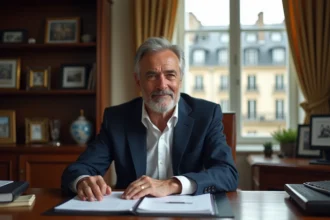 Homme d'affaires français en costume dans un bureau élégant