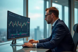 Homme d'affaires en costume analysant des graphiques financiers