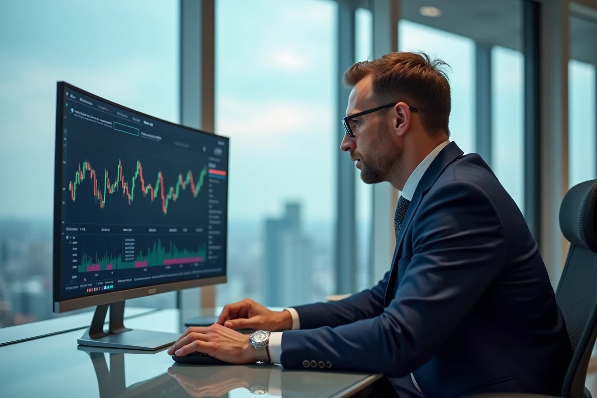 Homme d'affaires en costume analysant des graphiques financiers