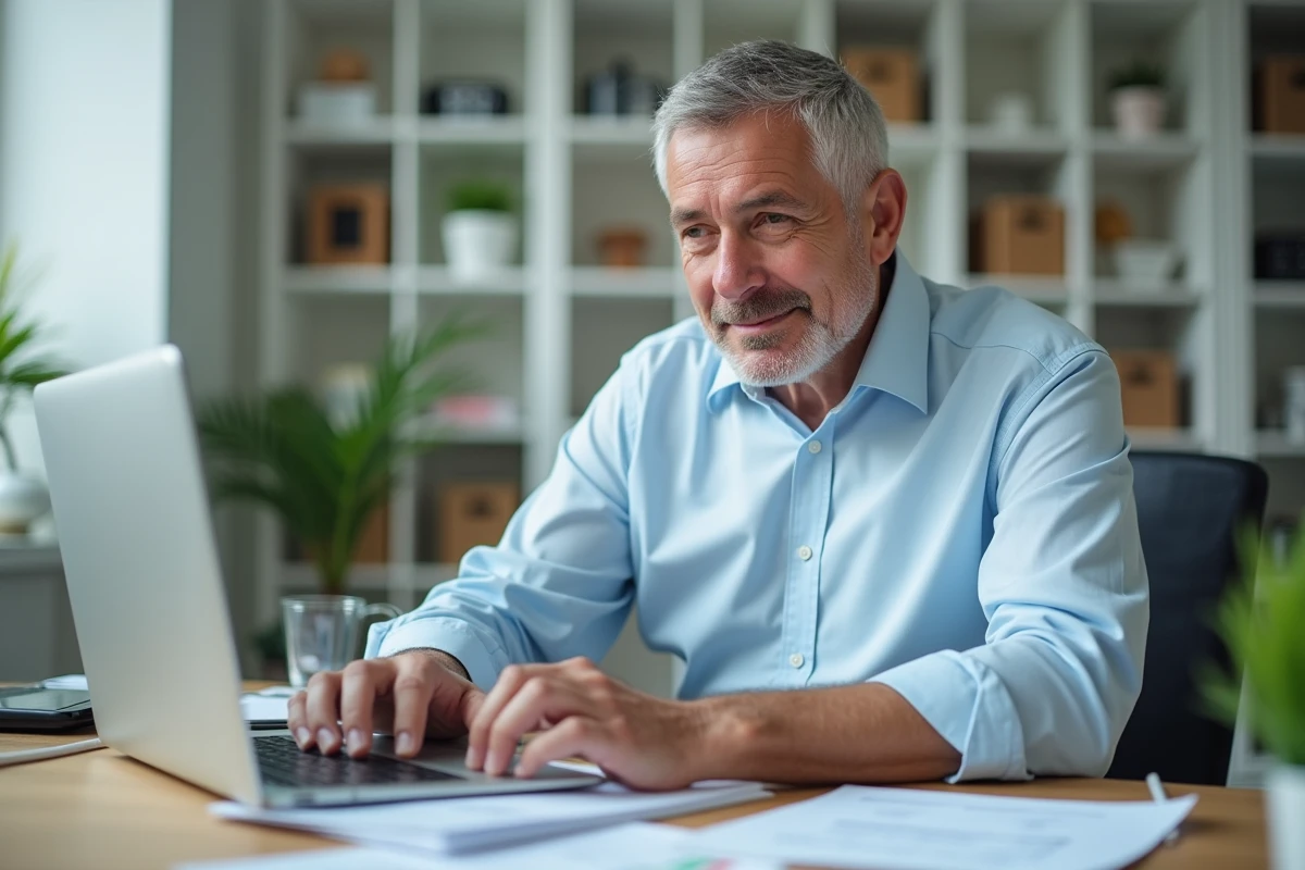 Homme saisissant des données sur son ordinateur dans un bureau