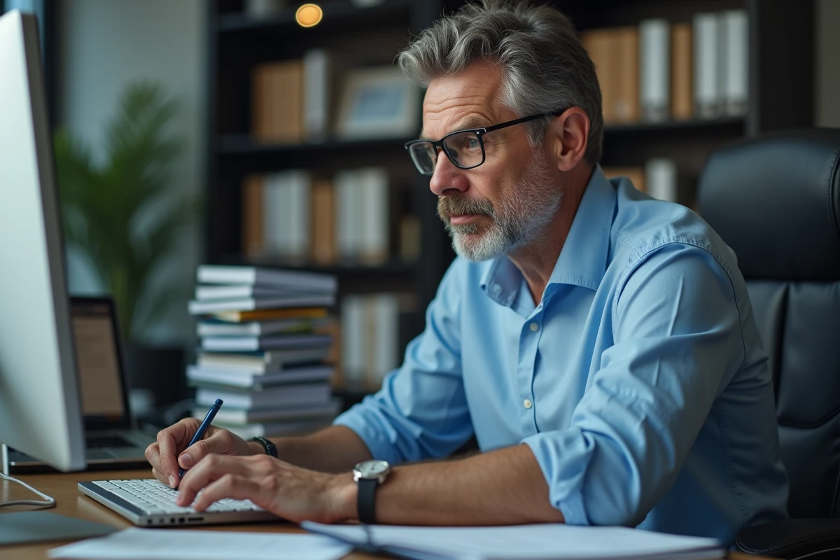 Inspecteur fiscal au bureau consulte des dossiers