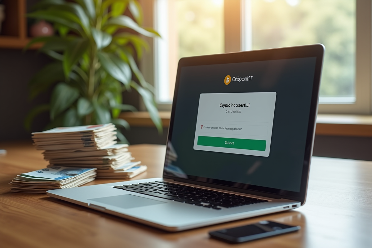 Ordinateur portable avec notification de retrait crypto et billets