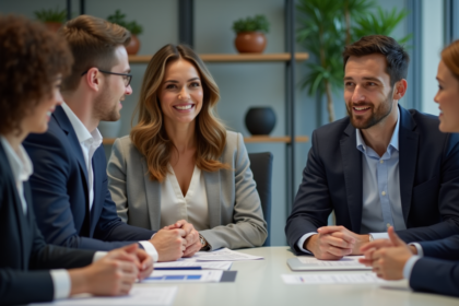 Groupe de professionnels français en réunion de travail